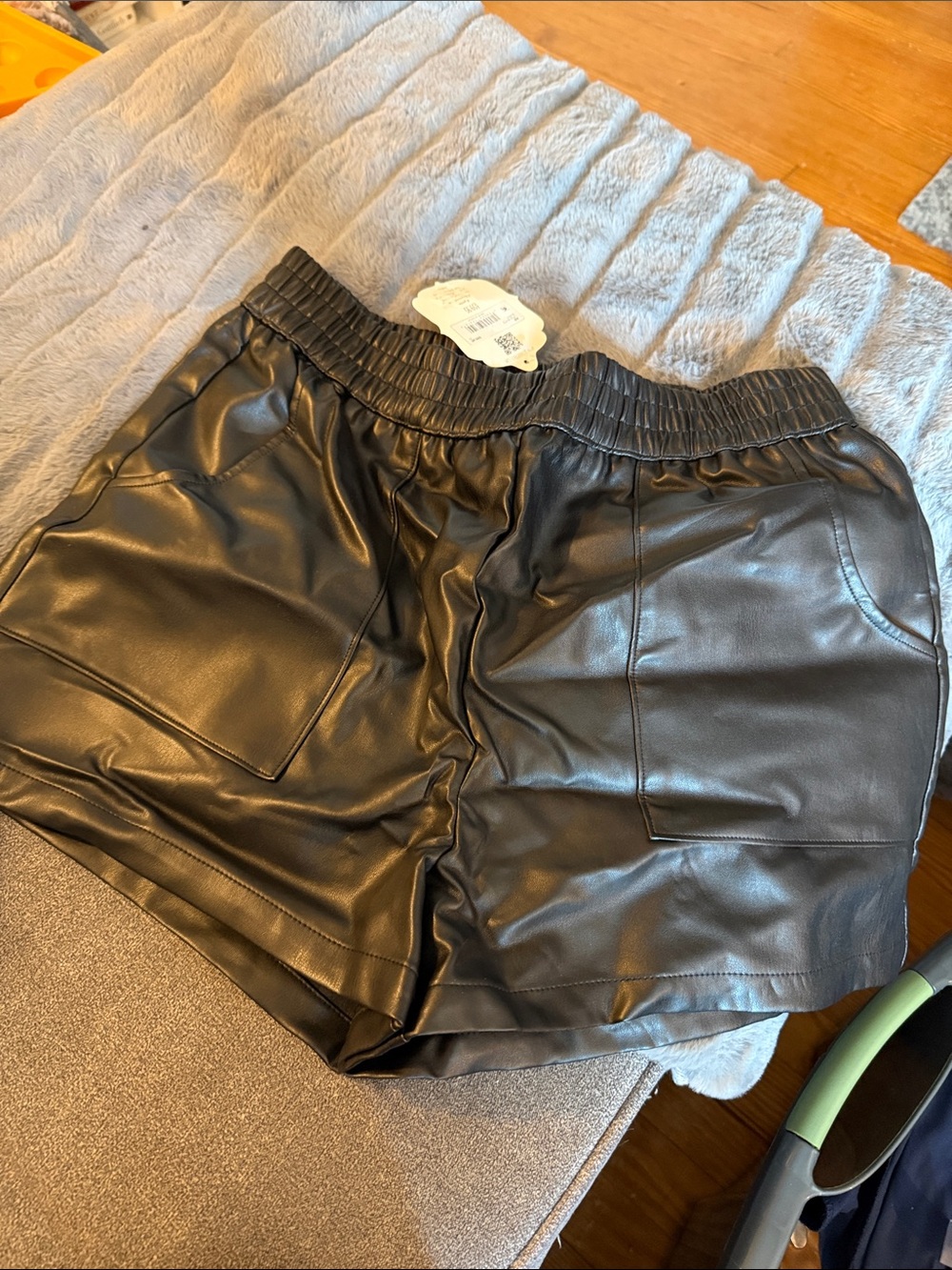 Altar'd State Black Faux Leather High-Waist Elastic Shorts